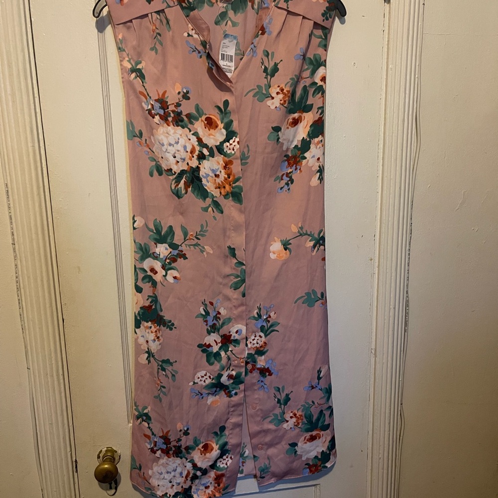 Blush Pink Floral Button-Front Midi Dress